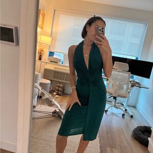 Billy J- Melana Midi Emerald Halter Dress